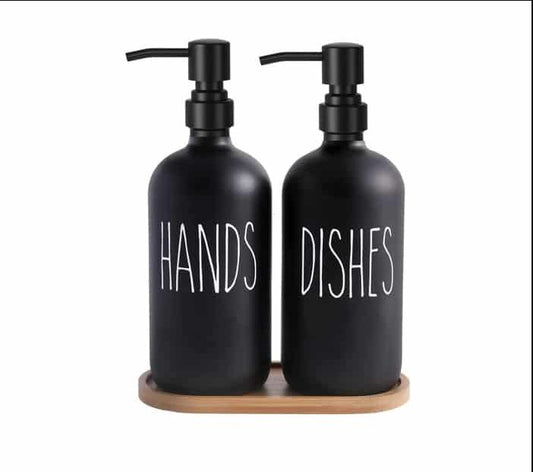 Hands & Dishes Pump bottles with bamboo tray